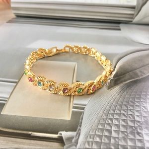 Vintage Multicolor Crystal Gold Tone Bracelet